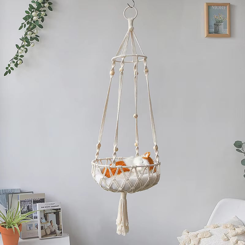 Pet Cat Hammock Swing Bed Bohemian Handwoven Tapestry Cotton Macrame for Home Bedroom Decoration Wall Hanging without Mat